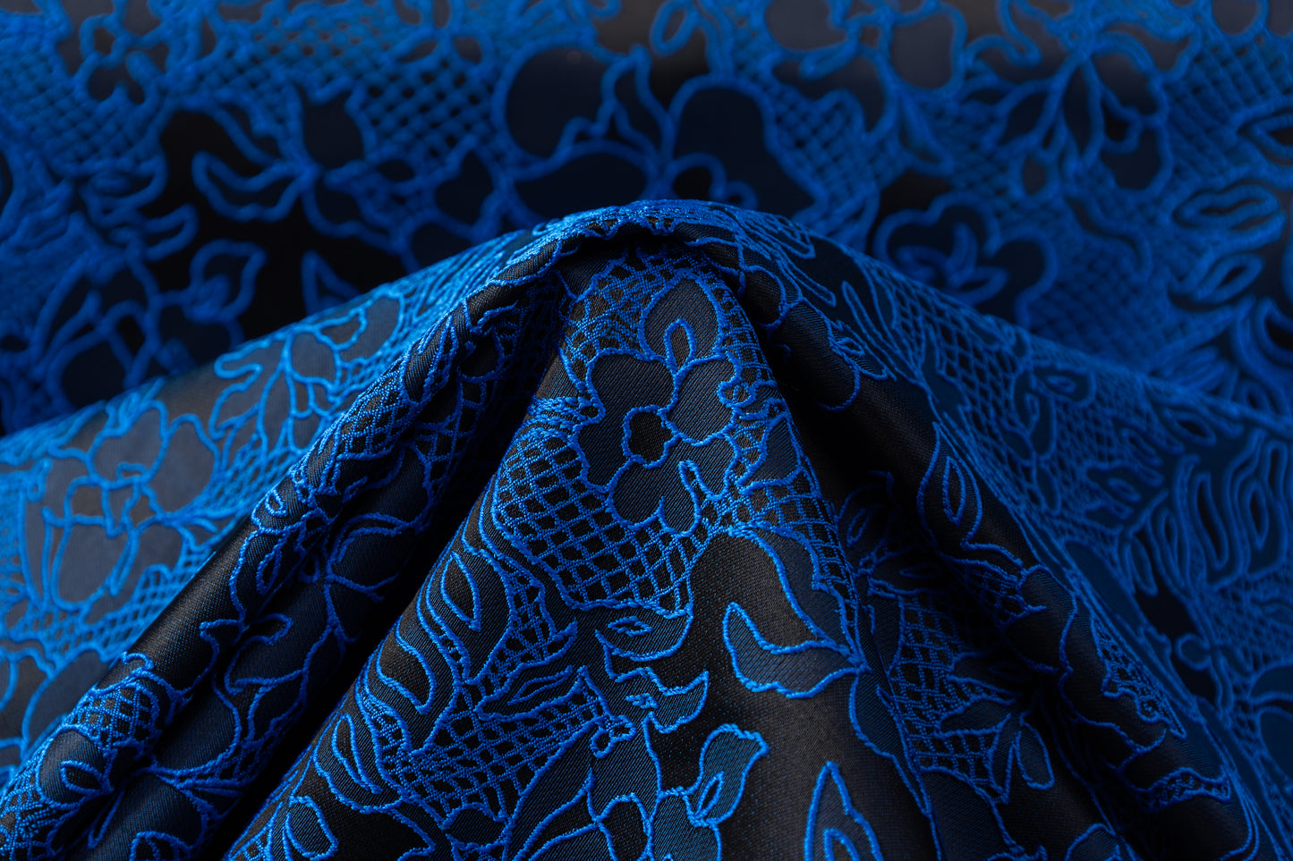 Floral Brocade - Royal Blue / Black