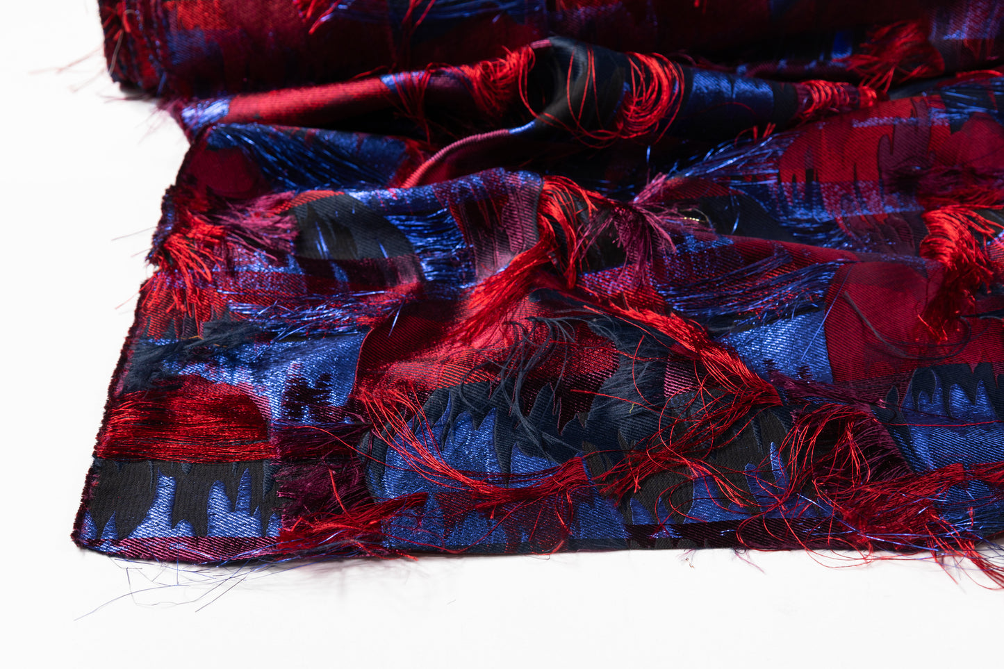 Silk Blend Italian Fringed Brocade - Red / Blue