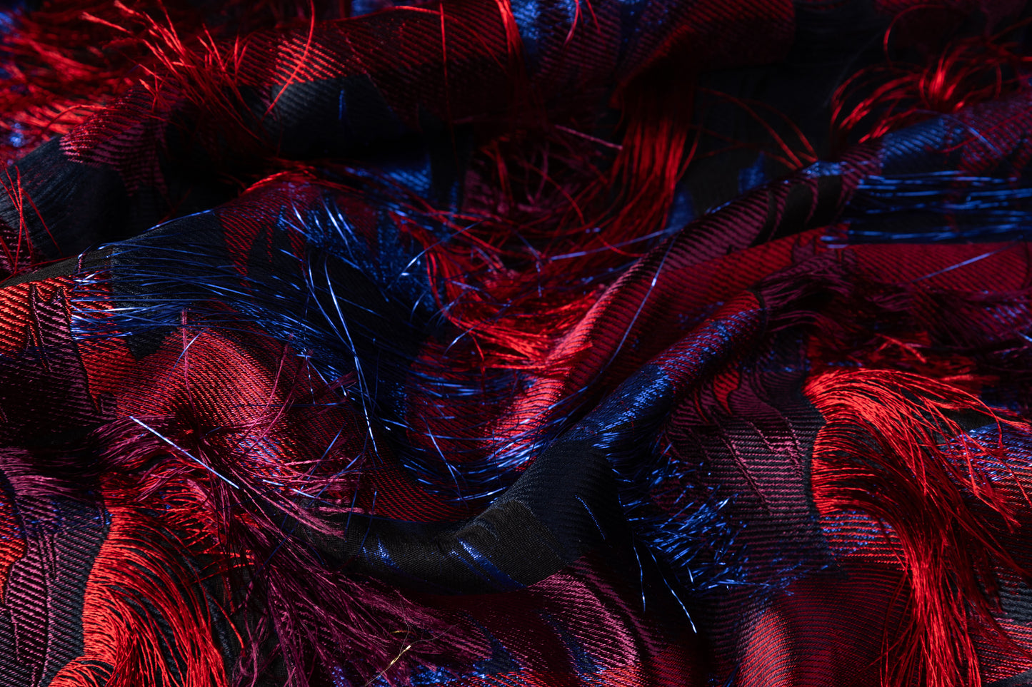 Silk Blend Italian Fringed Brocade - Red / Blue