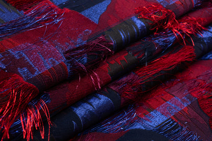 Silk Blend Italian Fringed Brocade - Red / Blue