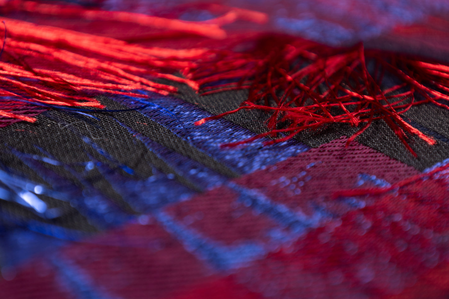 Silk Blend Italian Fringed Brocade - Red / Blue