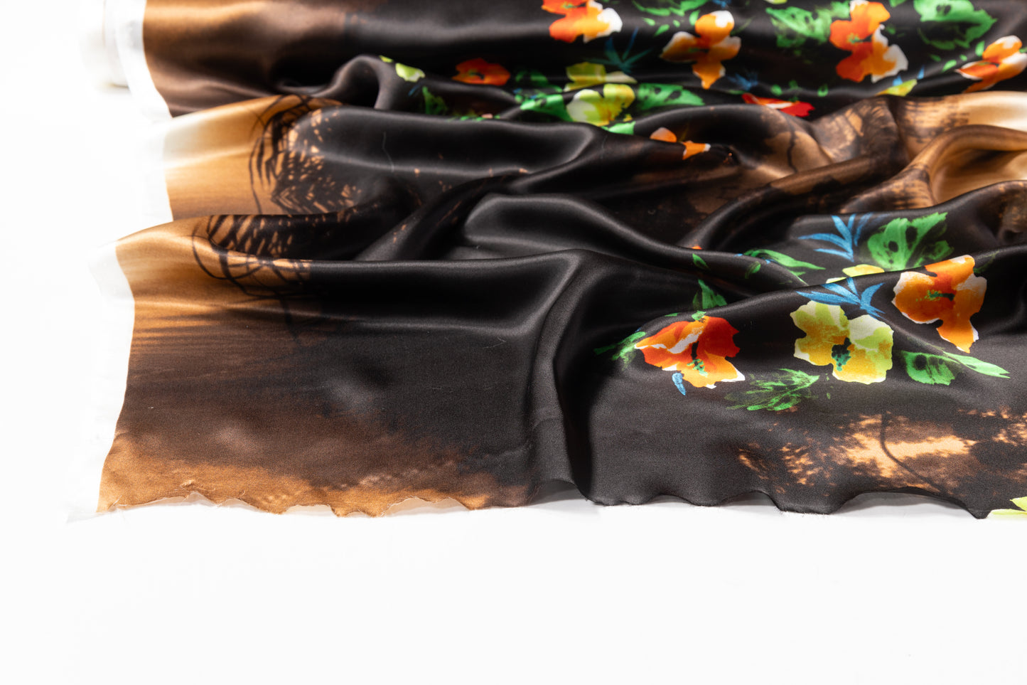 Floral Italian Silk Charmeuse - Brown / Multicolor