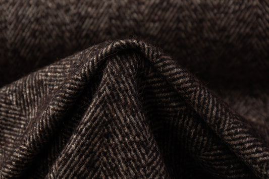 Herringbone Italian Wool Tweed Coating - Brown