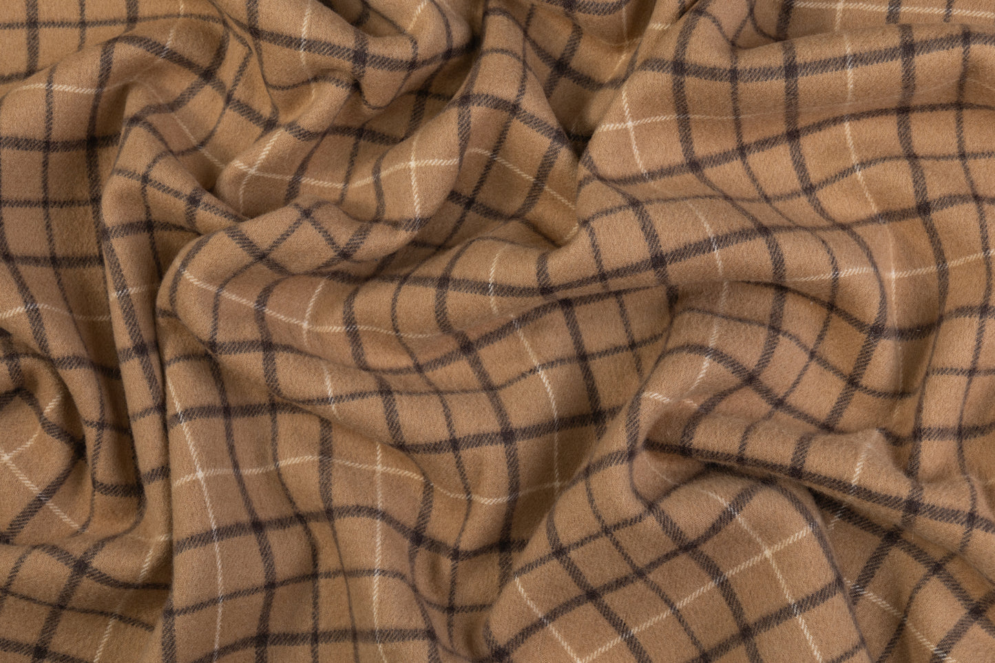 Double Faced Plaid Wool Coating - Camel