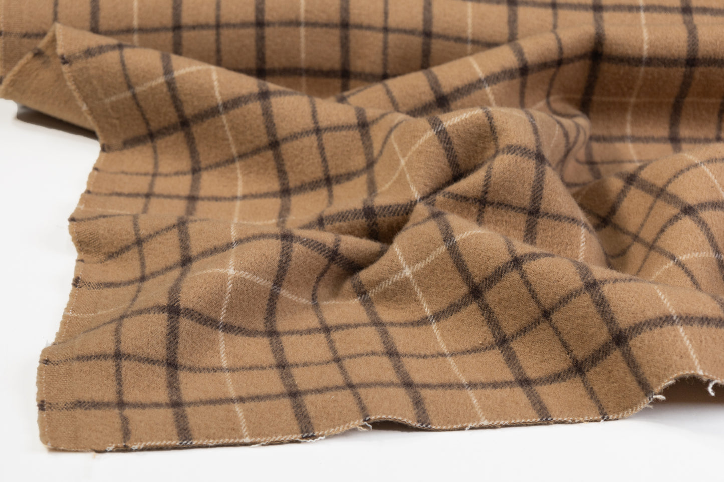 Double Faced Plaid Wool Coating - Camel