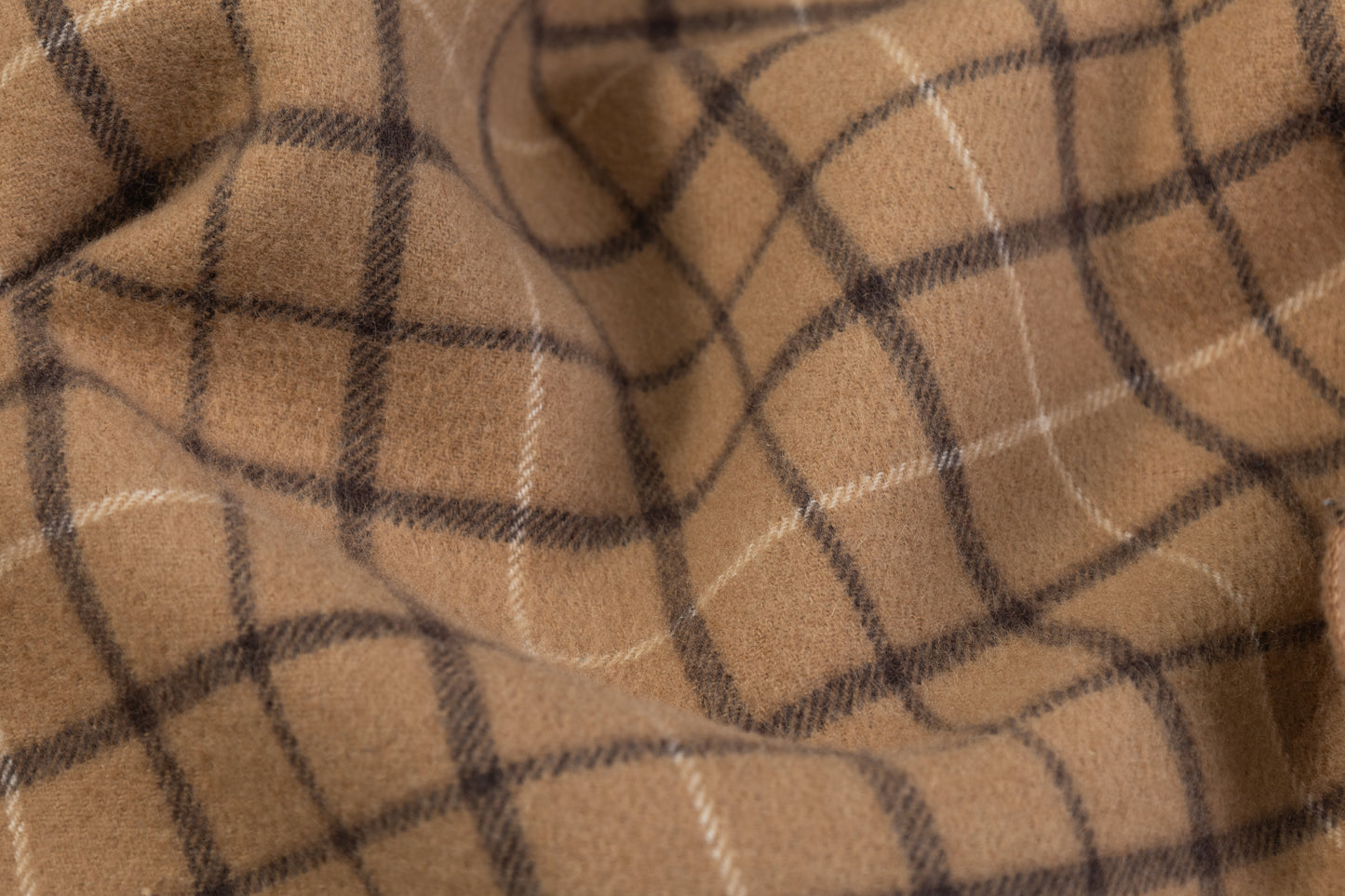 Double Faced Plaid Wool Coating - Camel