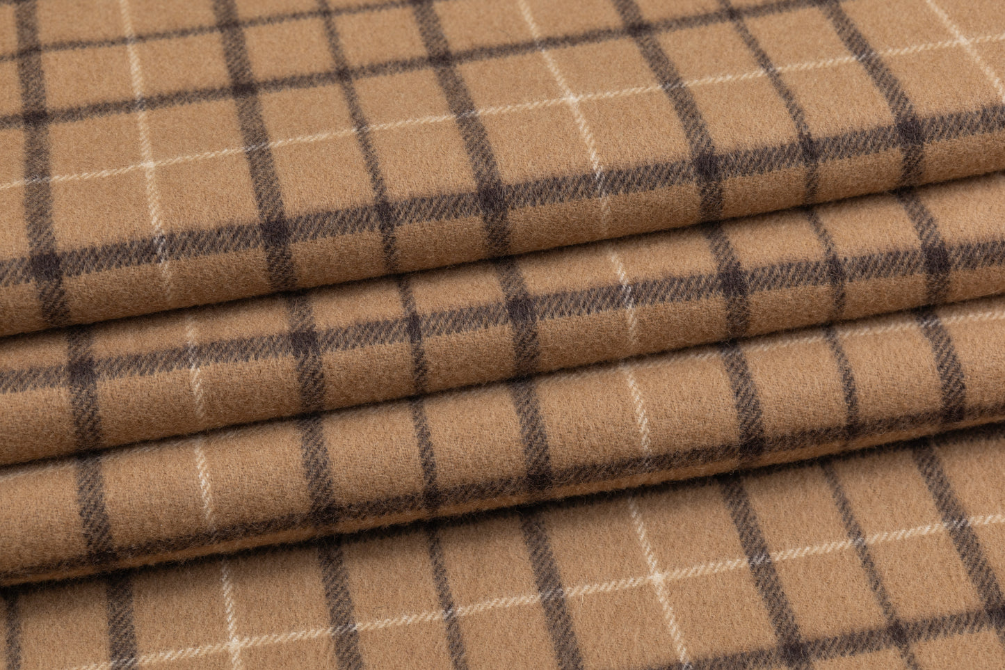 Double Faced Plaid Wool Coating - Camel