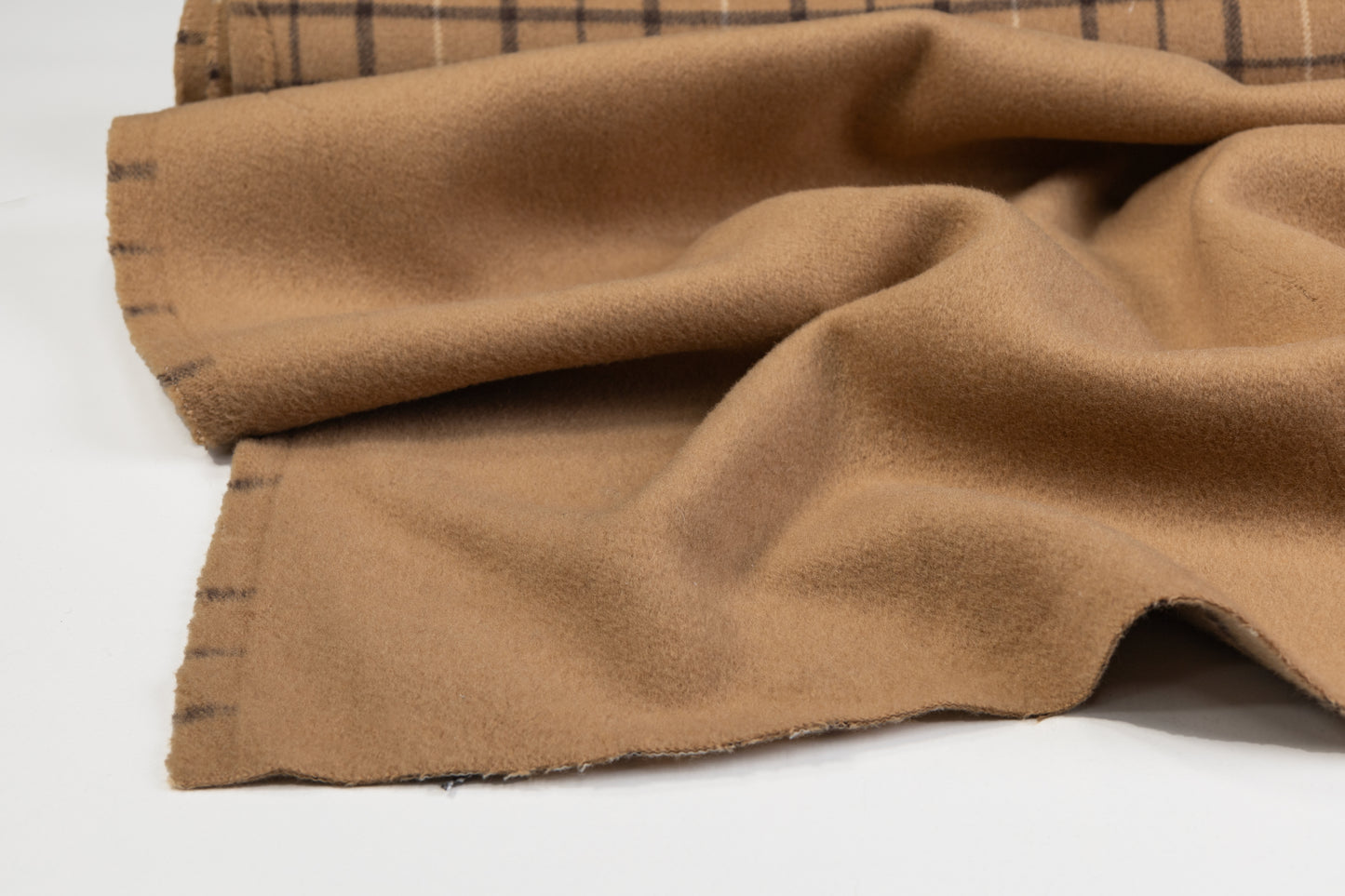 Double Faced Plaid Wool Coating - Camel