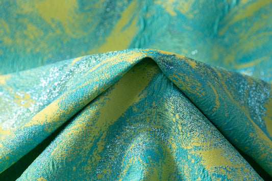 Abstract Metallic Cloqué Brocade - Green / Yellow