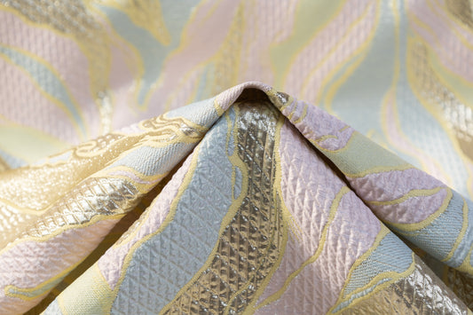 Abstract Metallic Matelassé Brocade - Gold / Pink / Green