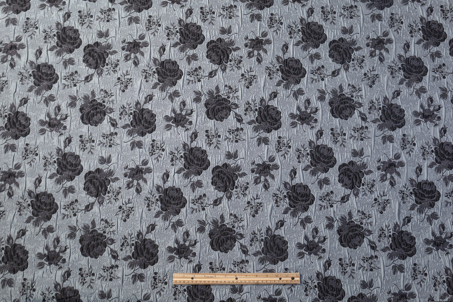 Crushed Floral Metallic Brocade - Cool Gray / Black