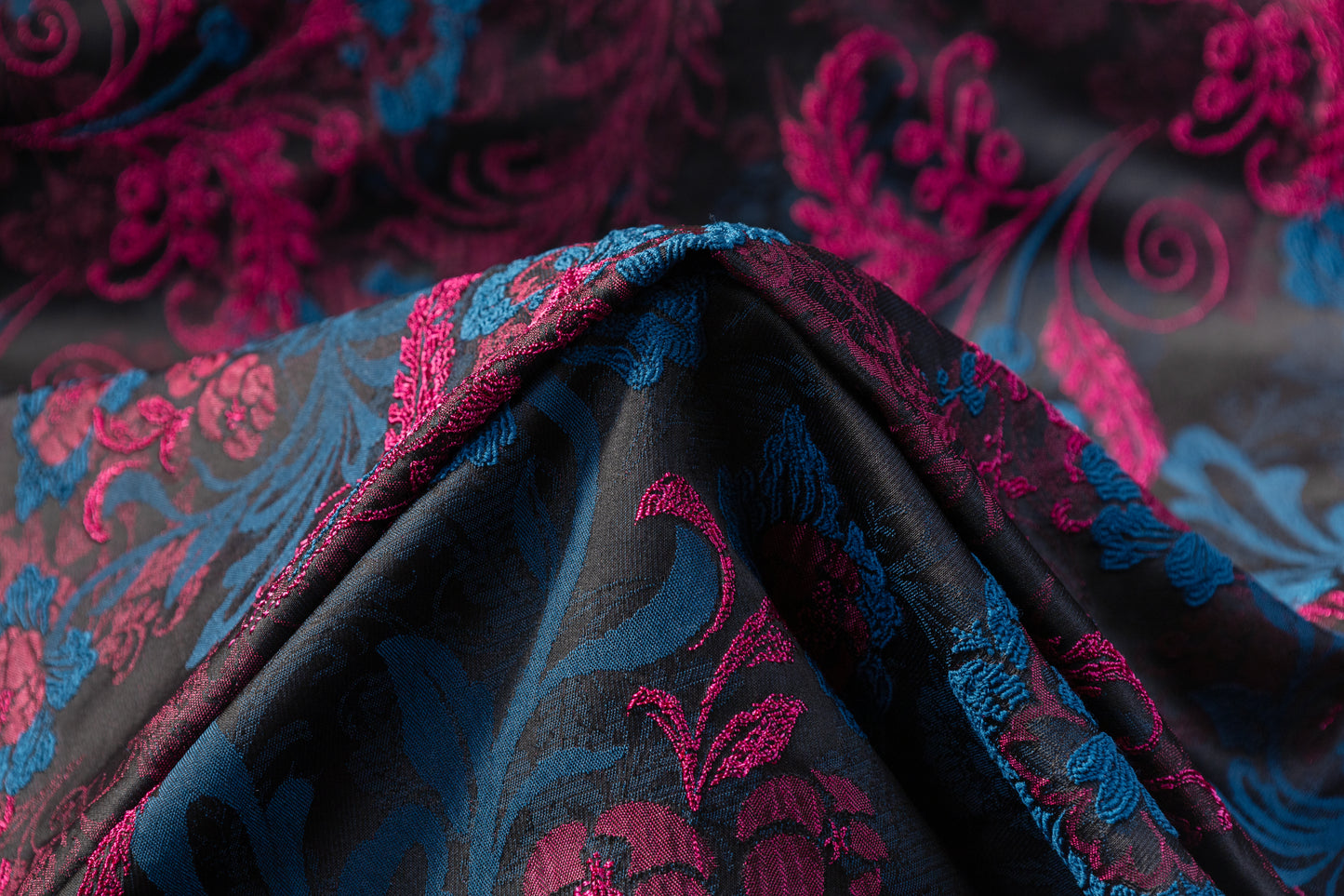 Floral Brocade - Royal Blue / Fuchsia