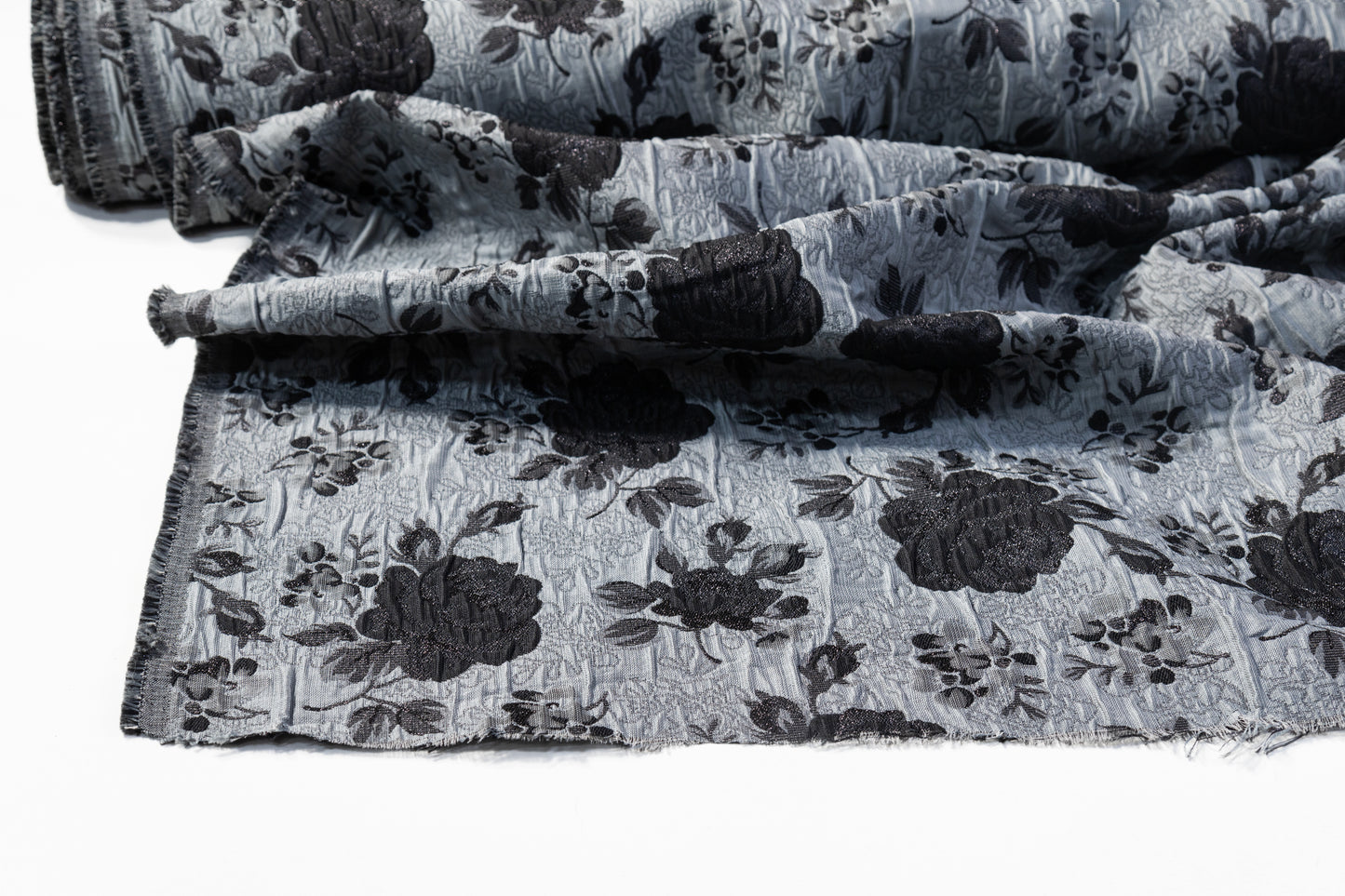 Crushed Floral Metallic Brocade - Cool Gray / Black