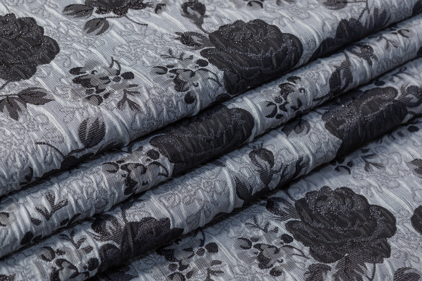 Crushed Floral Metallic Brocade - Cool Gray / Black