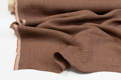 Pin Striped Italian Linen - Rust / White