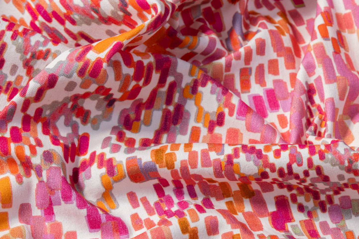 Paint Stroke Printed Cotton Twill - Magenta / Orange