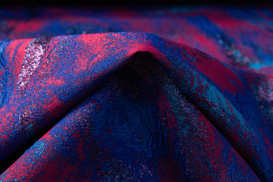 Abstract Metallic Cloqué Brocade - Blue / Raspberry