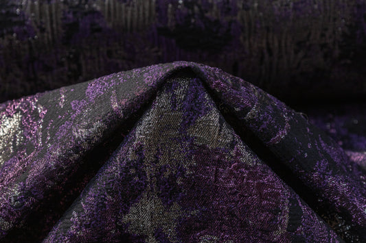 Abstract Metallic Cloqué Brocade - Purple / Black / Silver