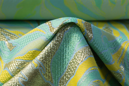 Abstract Metallic Matelassé Brocade - Green / Yellow / Gold