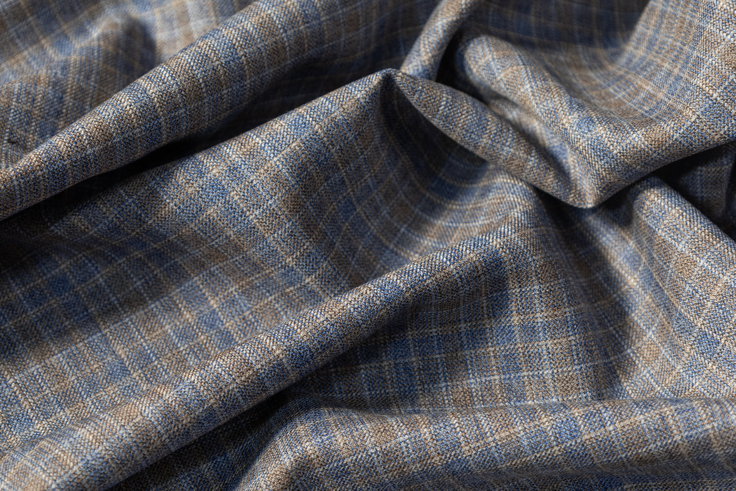 Checked Italian Wool Suiting - Blue / Taupe