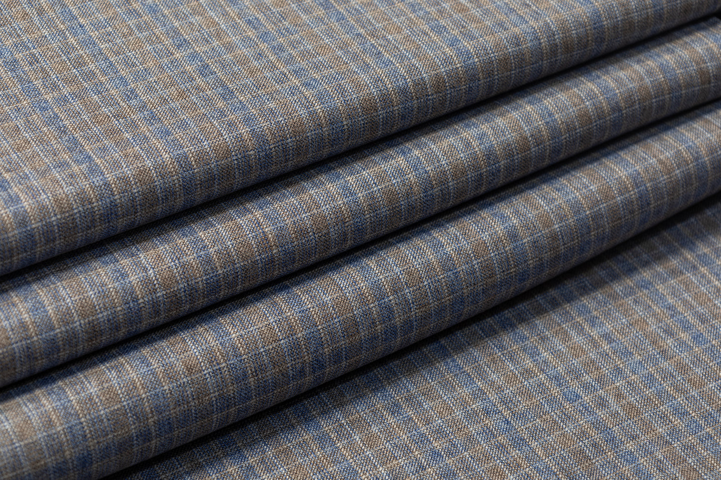 Checked Italian Wool Suiting - Blue / Taupe