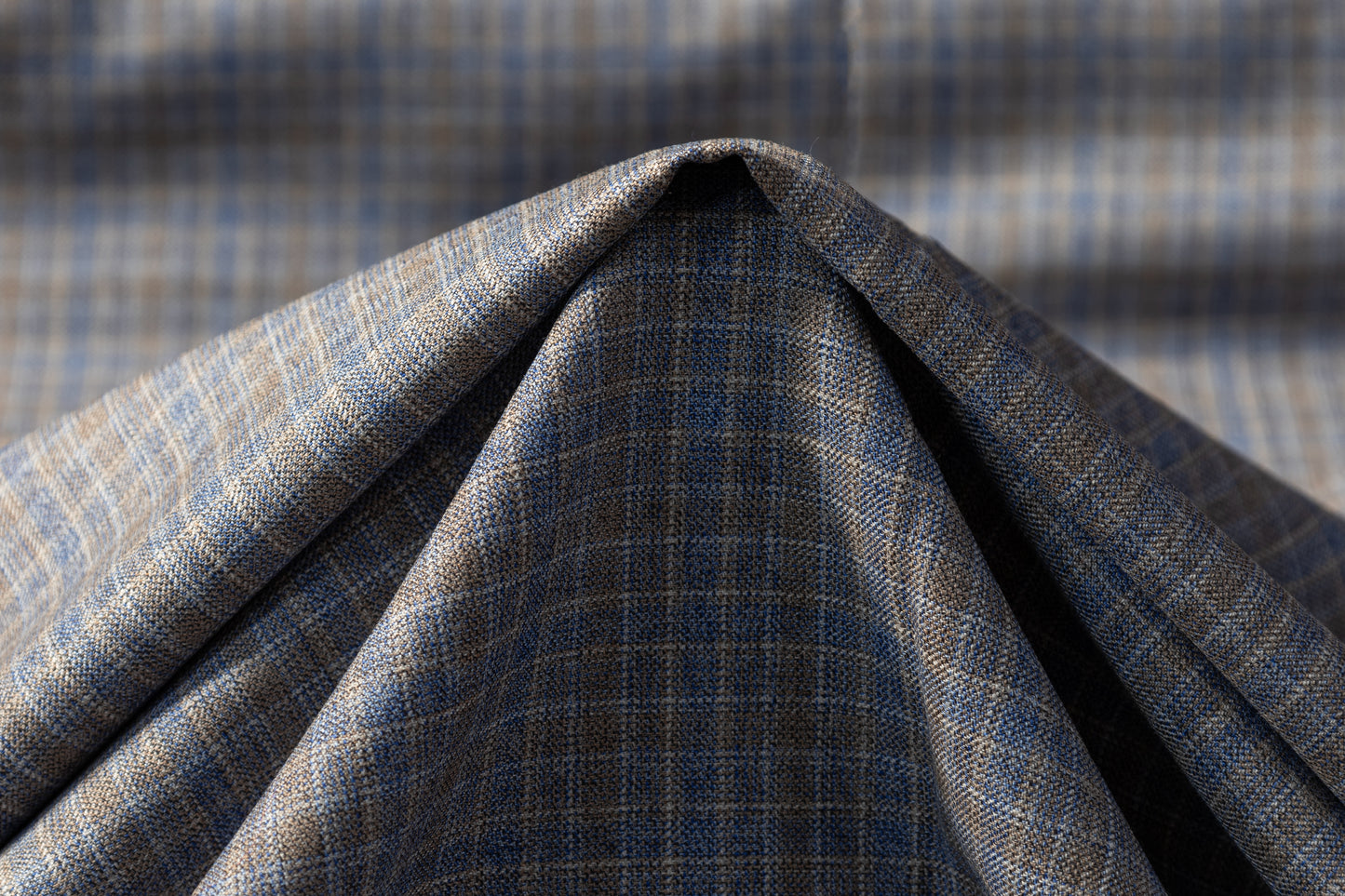 Checked Italian Wool Suiting - Blue / Taupe