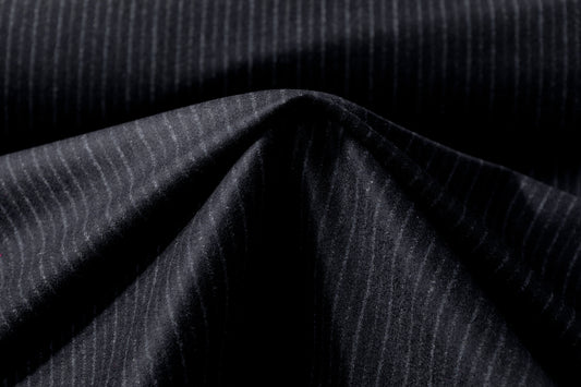 Striped Italian Wool Flannel Suiting - Dark Navy / Gray