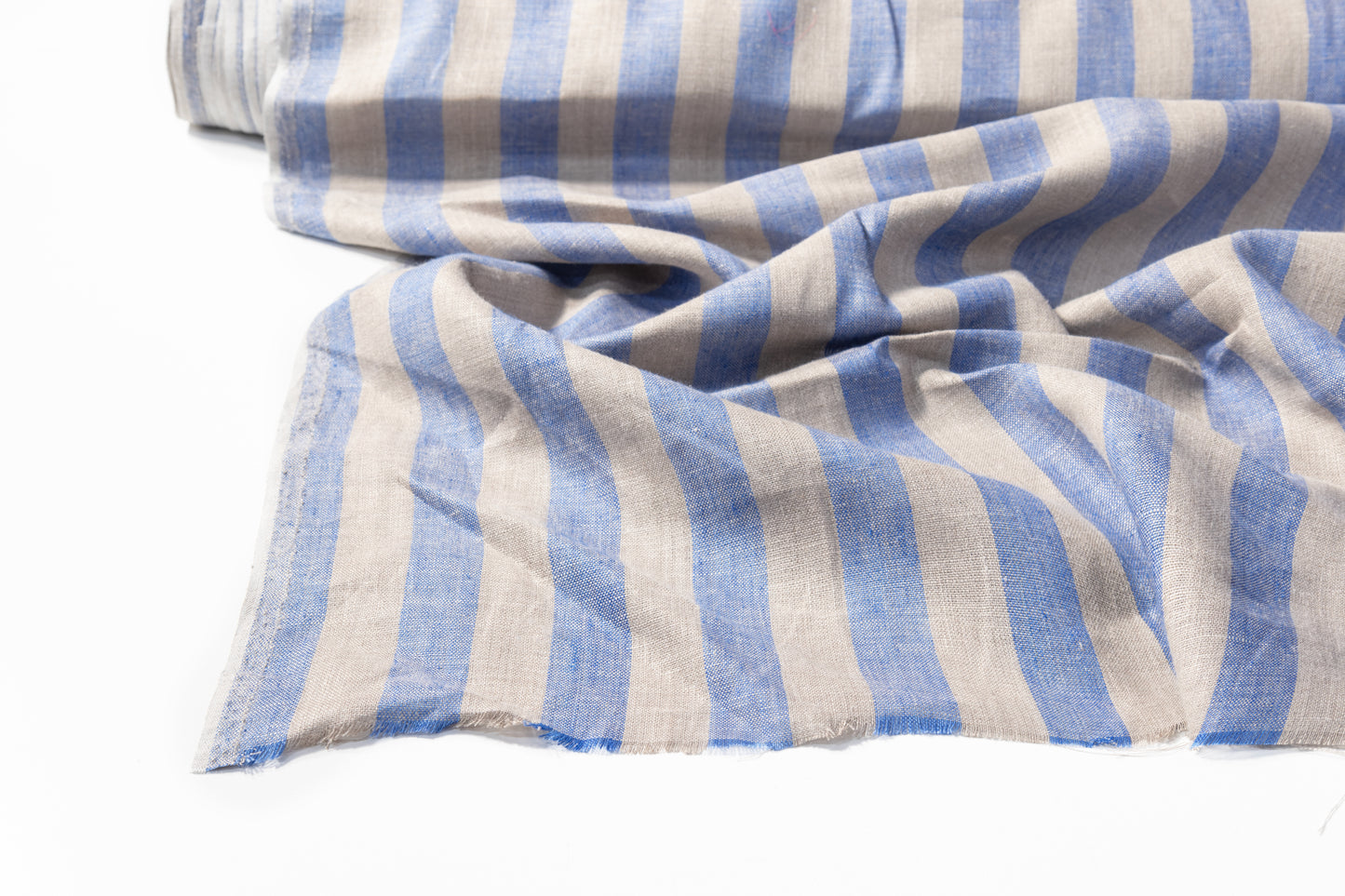 Striped Italian Linen - Blue / Light Taupe