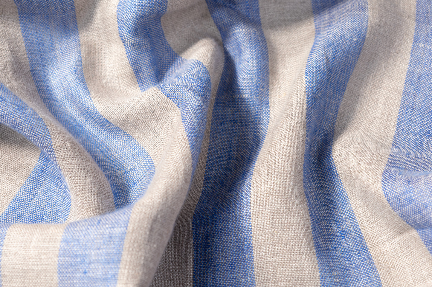 Striped Italian Linen - Blue / Light Taupe