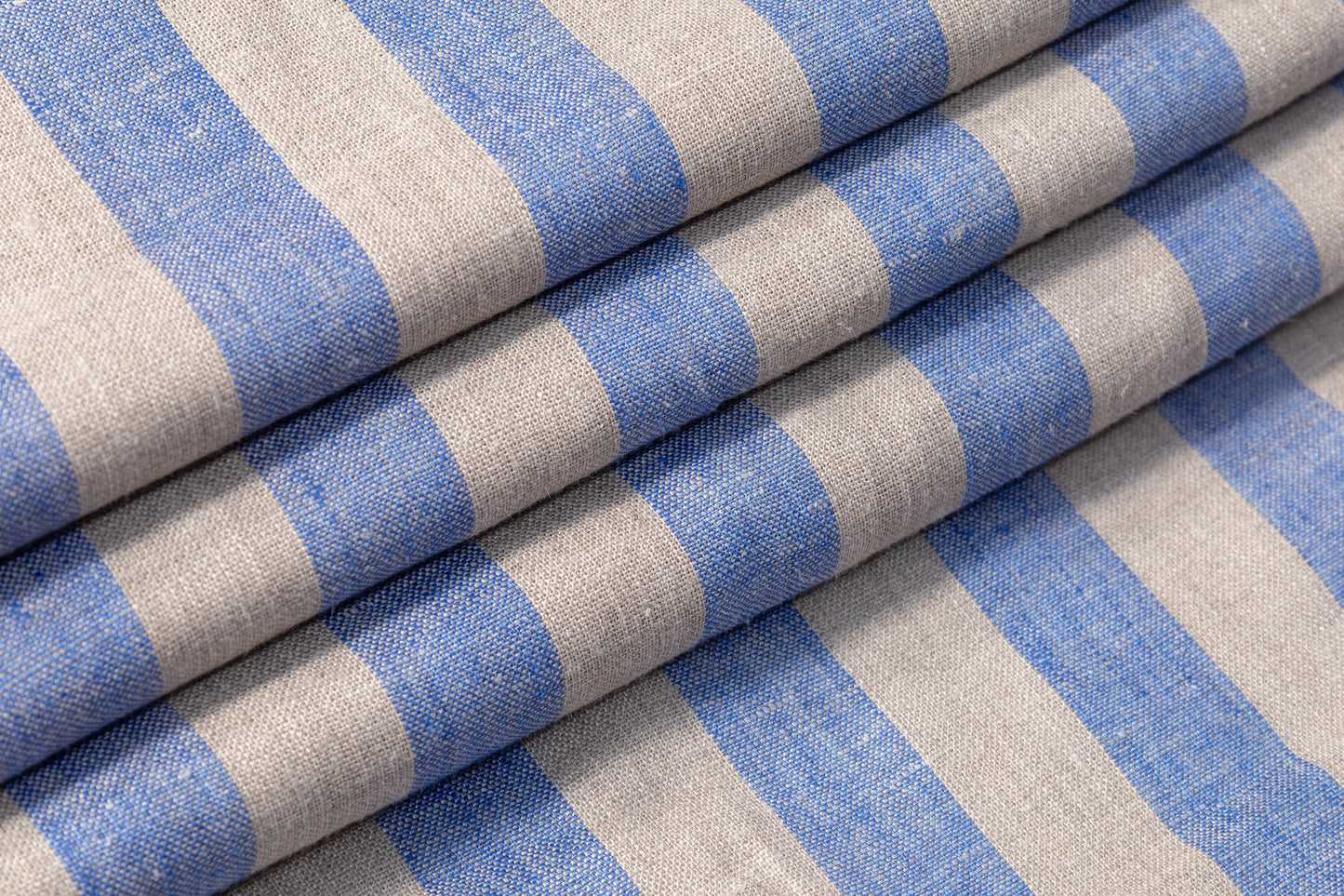 Striped Italian Linen - Blue / Light Taupe