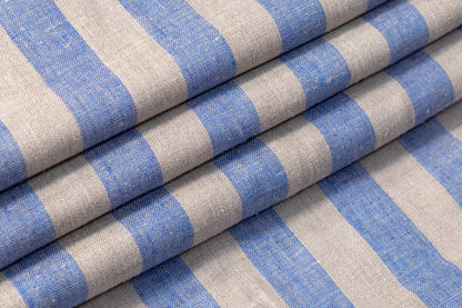 Striped Italian Linen - Blue / Light Taupe