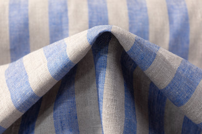 Striped Italian Linen - Blue / Light Taupe