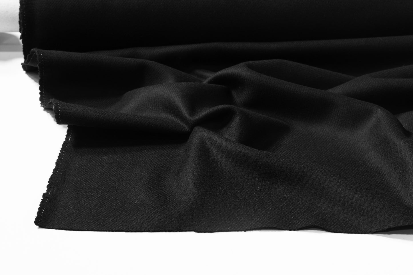 Double Faced Italian Wool Blend Twill Coating - Black