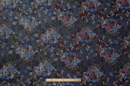 Floral Italian Stretch Denim - Gray / Blue / Burgundy