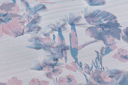 Floral Fringed Italian Satin Brocade - Blue / Pink / Gray