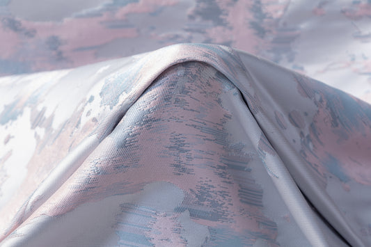 Abstract Italian Satin Brocade - Blue / Pink / Gray