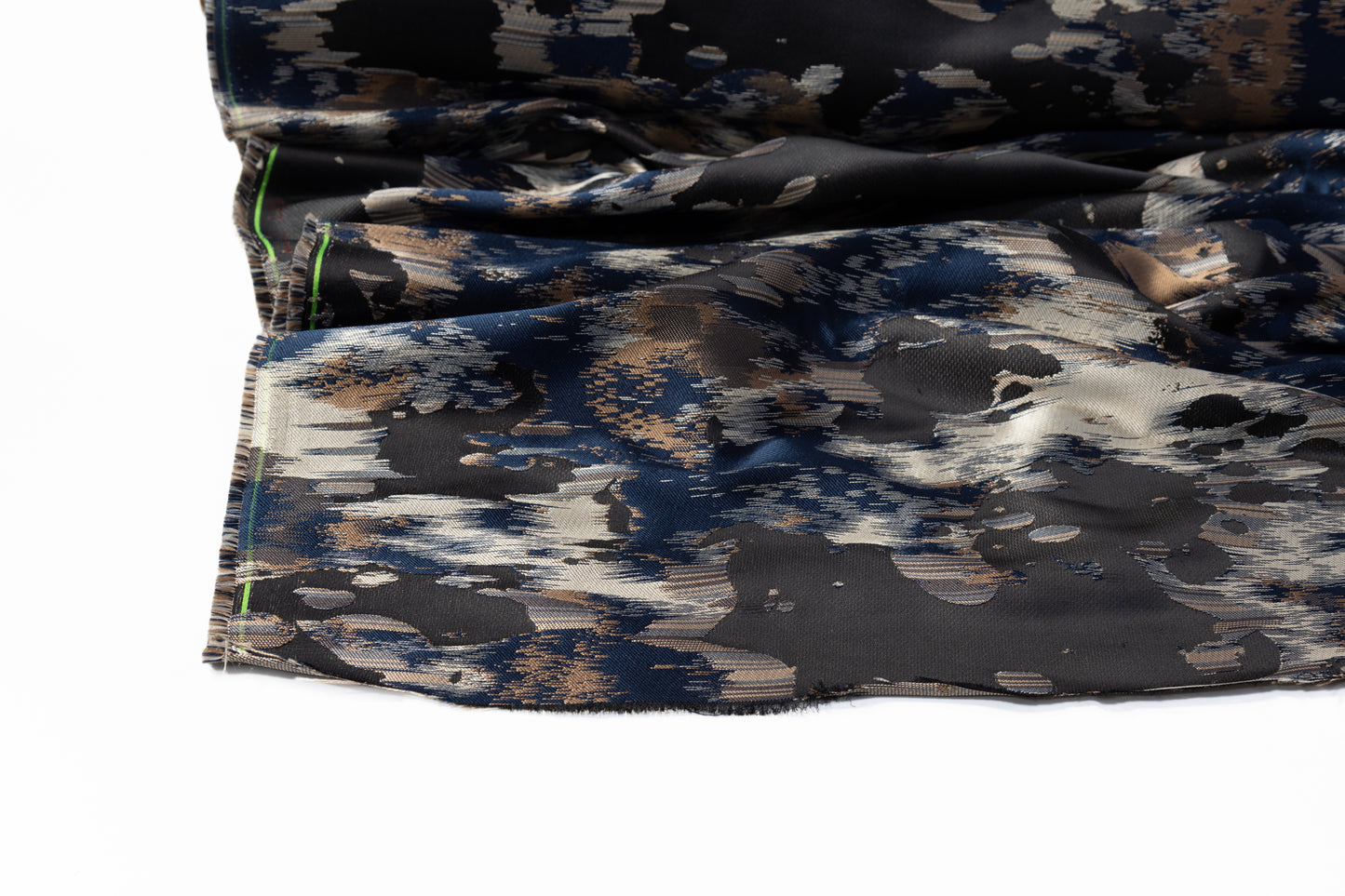 Abstract Italian Satin Brocade - Navy / Brown / Gray