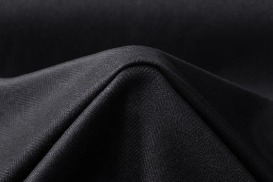 Herringbone Italian Wool Coating - Black