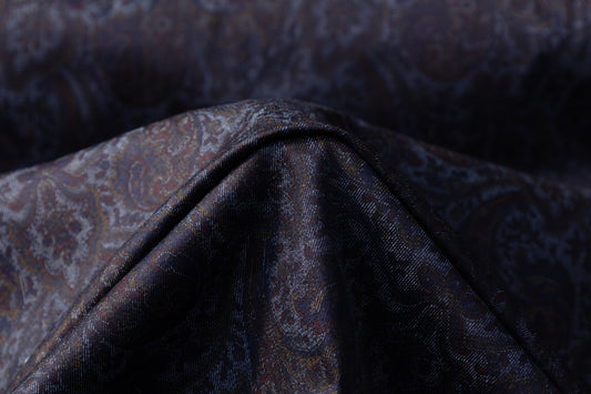 Paisley Italian Stretch Denim - Maroon / Blue / Gold