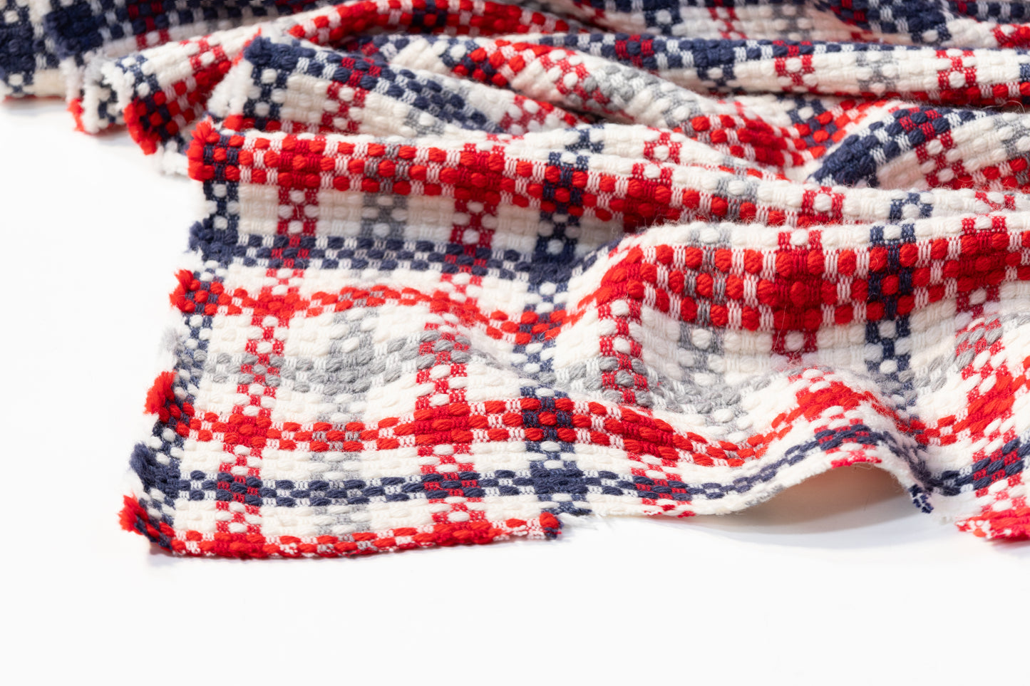 Checked Italian Wool Blend Coating - Red / Navy / White