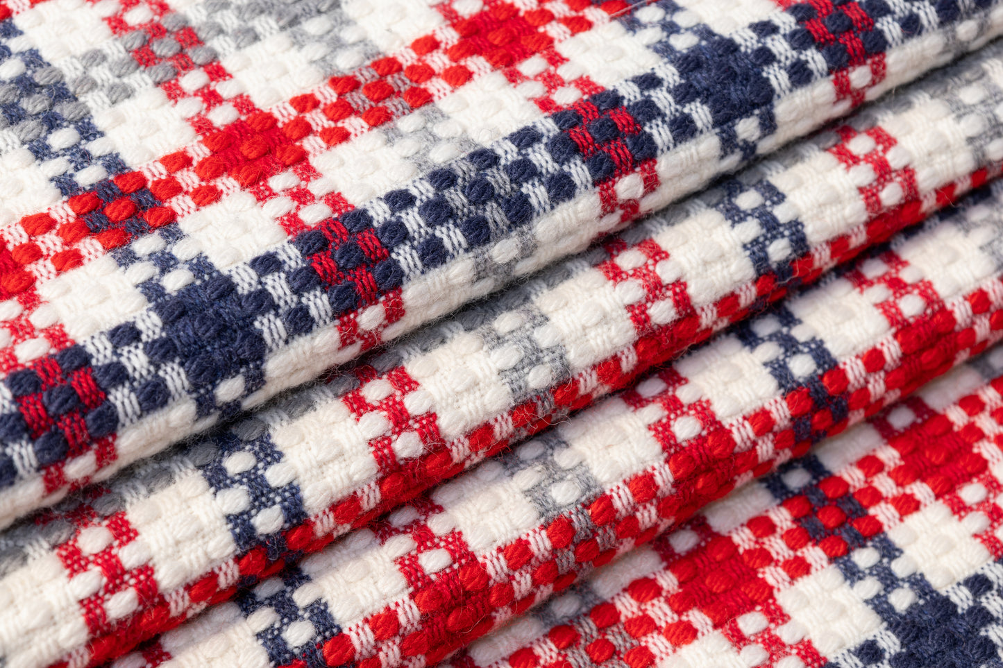 Checked Italian Wool Blend Coating - Red / Navy / White