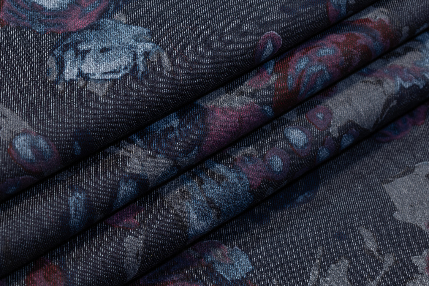 Abstract Italian Stretch Denim - Gray / Blue / Burgundy