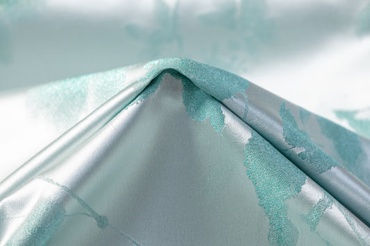 Floral Metallic Italian Satin Brocade - Aqua Green