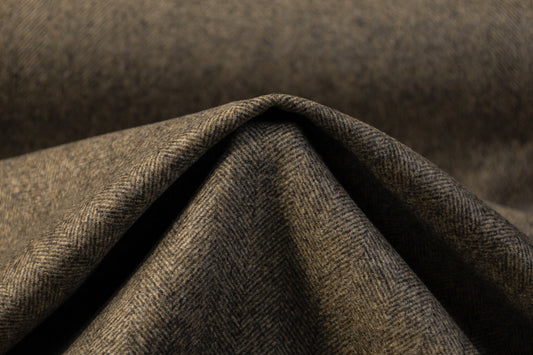 Double Faced Herringbone Italian Wool Cashmere Coating - Gray Brown