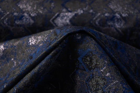 Abstract Metallic Brocade - Navy / Gray