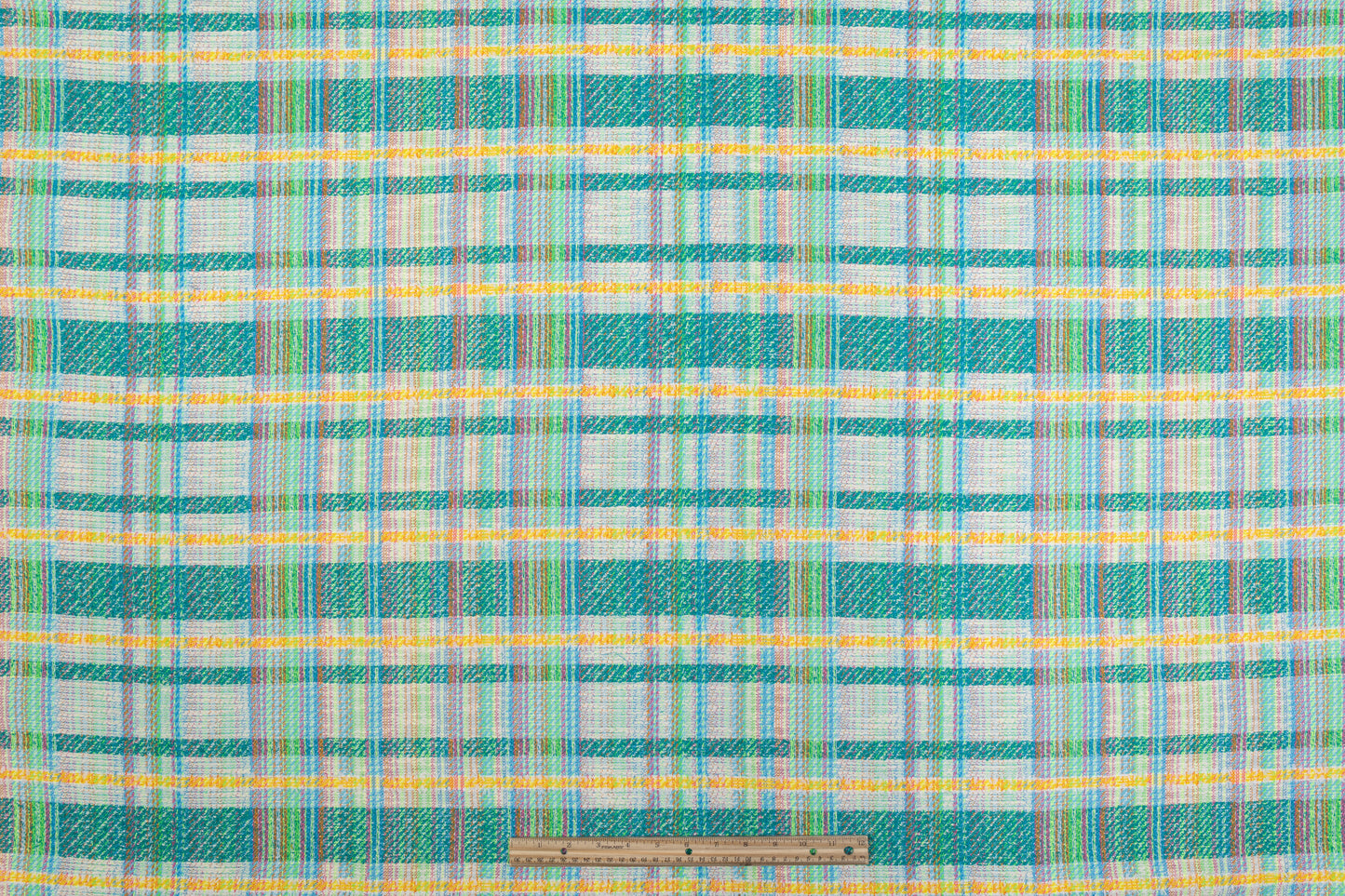 Checked Italian Cotton Blend Tweed - Teal