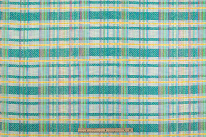 Checked Italian Cotton Blend Tweed - Teal