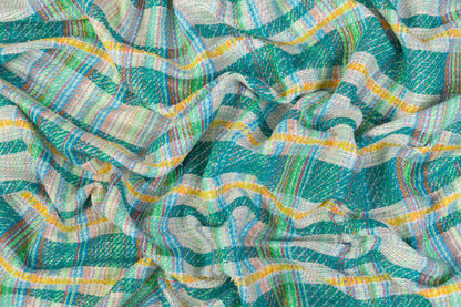 Checked Italian Cotton Blend Tweed - Teal