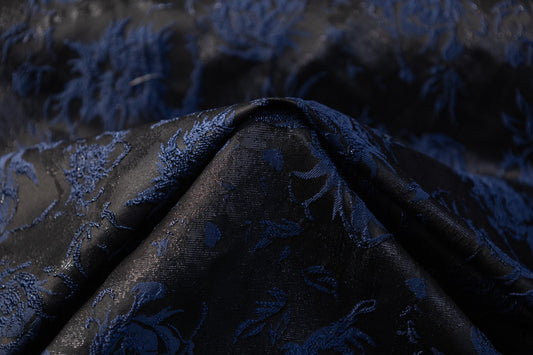 Floral Metallic Cloqué Brocade - Navy / Black