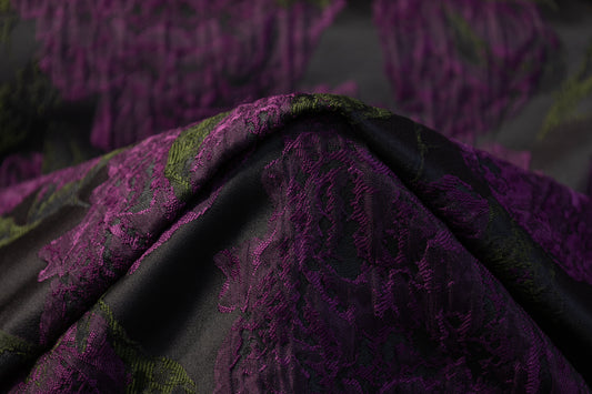 Crushed Floral Brocade - Purple / Green